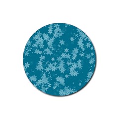 Teal Blue Floral Print Rubber Coaster (round)  by SpinnyChairDesigns