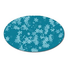 Teal Blue Floral Print Oval Magnet by SpinnyChairDesigns