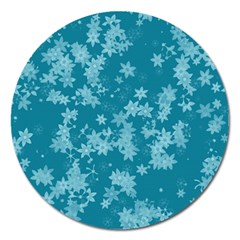 Teal Blue Floral Print Magnet 5  (round) by SpinnyChairDesigns