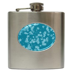 Teal Blue Floral Print Hip Flask (6 Oz) by SpinnyChairDesigns