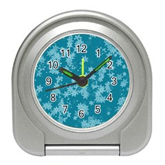 Teal Blue Floral Print Travel Alarm Clock by SpinnyChairDesigns