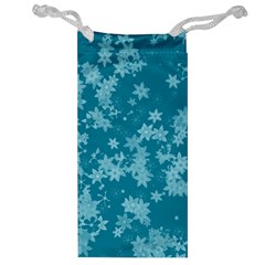 Teal Blue Floral Print Jewelry Bag by SpinnyChairDesigns