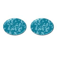 Teal Blue Floral Print Cufflinks (oval) by SpinnyChairDesigns