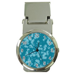 Teal Blue Floral Print Money Clip Watches by SpinnyChairDesigns