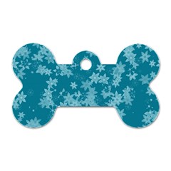 Teal Blue Floral Print Dog Tag Bone (one Side) by SpinnyChairDesigns