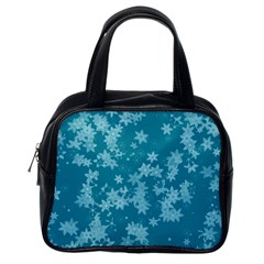 Teal Blue Floral Print Classic Handbag (one Side) by SpinnyChairDesigns