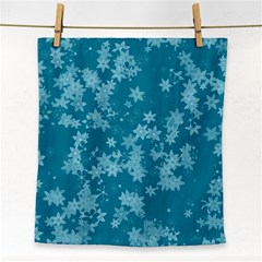 Teal Blue Floral Print Face Towel by SpinnyChairDesigns