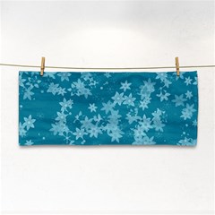 Teal Blue Floral Print Hand Towel by SpinnyChairDesigns