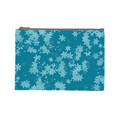 Teal Blue Floral Print Cosmetic Bag (large) by SpinnyChairDesigns