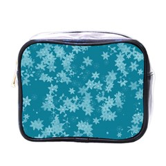 Teal Blue Floral Print Mini Toiletries Bag (one Side) by SpinnyChairDesigns