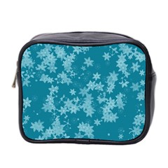 Teal Blue Floral Print Mini Toiletries Bag (two Sides) by SpinnyChairDesigns