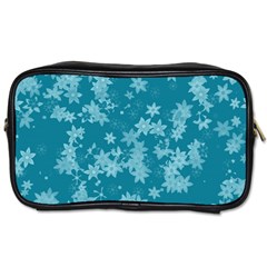 Teal Blue Floral Print Toiletries Bag (two Sides) by SpinnyChairDesigns