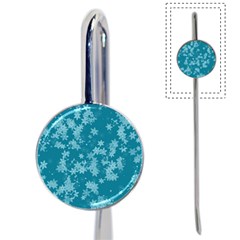 Teal Blue Floral Print Book Mark by SpinnyChairDesigns