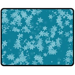 Teal Blue Floral Print Fleece Blanket (medium)  by SpinnyChairDesigns