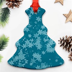 Teal Blue Floral Print Ornament (christmas Tree)  by SpinnyChairDesigns