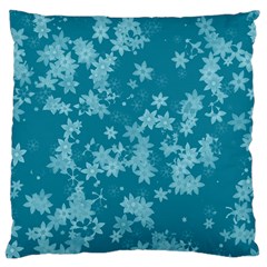 Teal Blue Floral Print Large Cushion Case (two Sides) by SpinnyChairDesigns