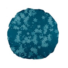 Teal Blue Floral Print Standard 15  Premium Round Cushions by SpinnyChairDesigns