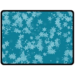 Teal Blue Floral Print Double Sided Fleece Blanket (large)  by SpinnyChairDesigns