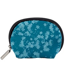 Teal Blue Floral Print Accessory Pouch (small) by SpinnyChairDesigns