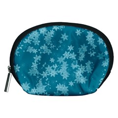 Teal Blue Floral Print Accessory Pouch (medium) by SpinnyChairDesigns