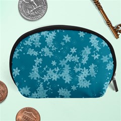 Teal Blue Floral Print Accessory Pouch (large) by SpinnyChairDesigns