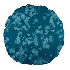 Teal Blue Floral Print Large 18  Premium Flano Round Cushions by SpinnyChairDesigns