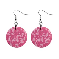 Blush Pink Floral Print Mini Button Earrings by SpinnyChairDesigns