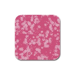 Blush Pink Floral Print Rubber Square Coaster (4 Pack)  by SpinnyChairDesigns