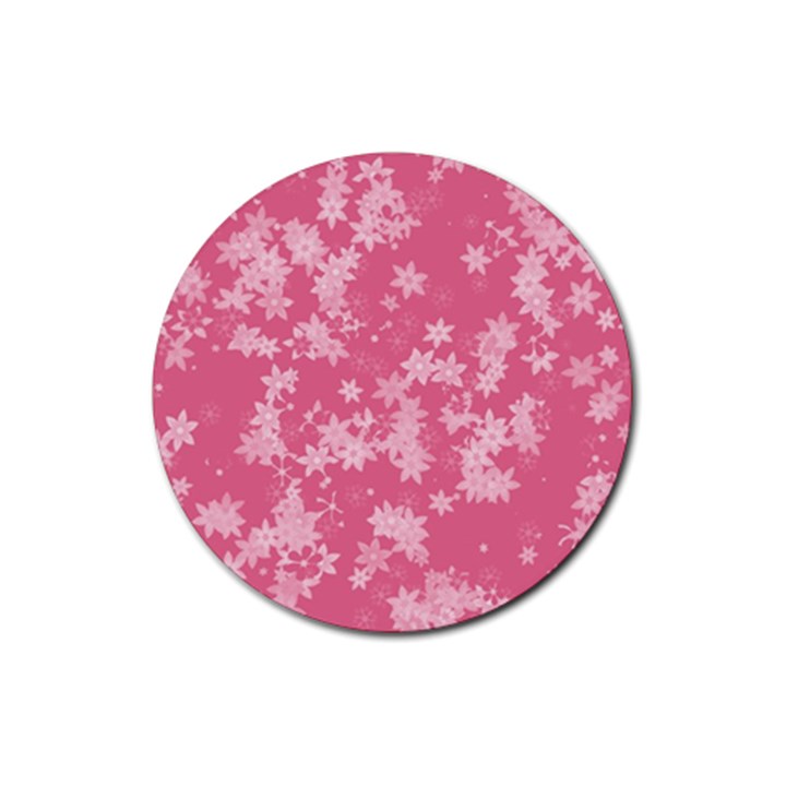 Blush Pink Floral Print Rubber Coaster (Round) 