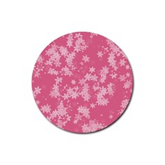 Blush Pink Floral Print Rubber Round Coaster (4 Pack)  by SpinnyChairDesigns