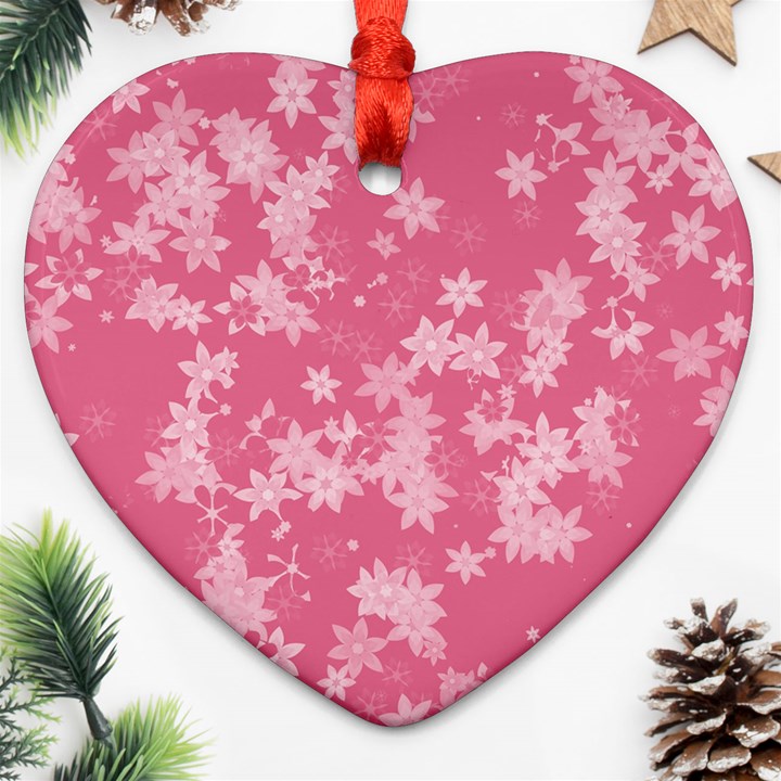 Blush Pink Floral Print Heart Ornament (Two Sides)