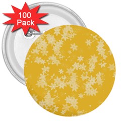 Saffron Yellow Floral Print 3  Buttons (100 Pack)  by SpinnyChairDesigns