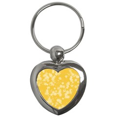 Saffron Yellow Floral Print Key Chain (heart) by SpinnyChairDesigns