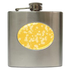 Saffron Yellow Floral Print Hip Flask (6 Oz) by SpinnyChairDesigns