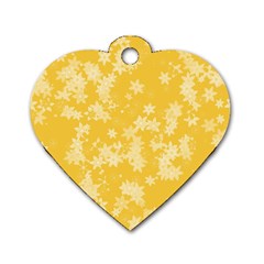 Saffron Yellow Floral Print Dog Tag Heart (two Sides) by SpinnyChairDesigns