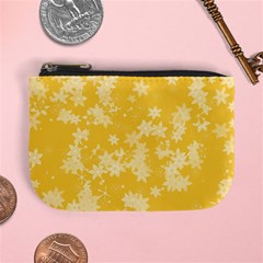 Saffron Yellow Floral Print Mini Coin Purse by SpinnyChairDesigns