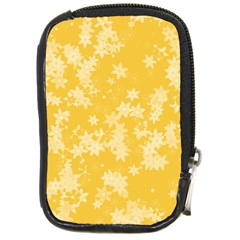 Saffron Yellow Floral Print Compact Camera Leather Case by SpinnyChairDesigns