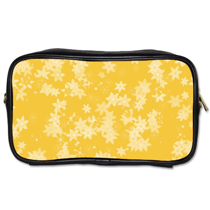 Saffron Yellow Floral Print Toiletries Bag (Two Sides)