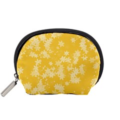 Saffron Yellow Floral Print Accessory Pouch (small) by SpinnyChairDesigns