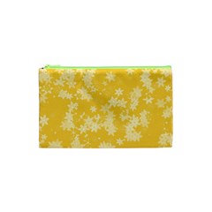 Saffron Yellow Floral Print Cosmetic Bag (xs) by SpinnyChairDesigns