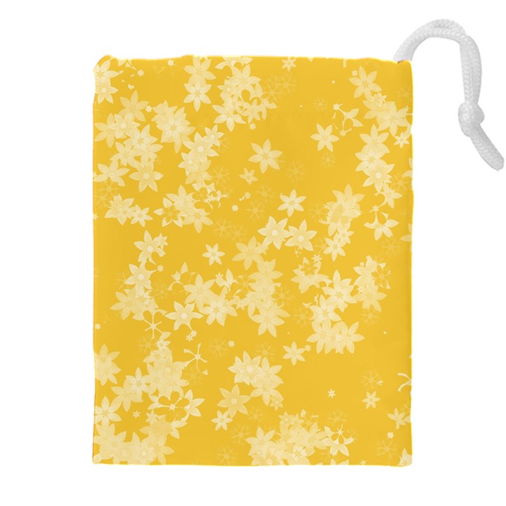 Saffron Yellow Floral Print Drawstring Pouch (4XL)