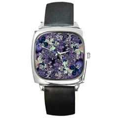 Abstract Floral Art Print Square Metal Watch