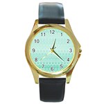 Biscay Green Floral Print Round Gold Metal Watch Front