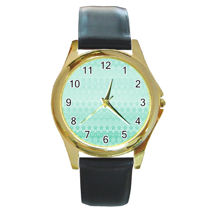 Biscay Green Floral Print Round Gold Metal Watch