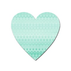 Biscay Green Floral Print Heart Magnet by SpinnyChairDesigns