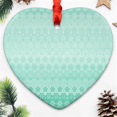 Biscay Green Floral Print Heart Ornament (two Sides) by SpinnyChairDesigns