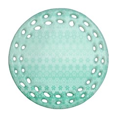 Biscay Green Floral Print Round Filigree Ornament (two Sides) by SpinnyChairDesigns