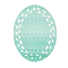 Biscay Green Floral Print Ornament (oval Filigree) by SpinnyChairDesigns