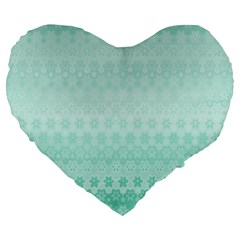 Biscay Green Floral Print Large 19  Premium Flano Heart Shape Cushions by SpinnyChairDesigns