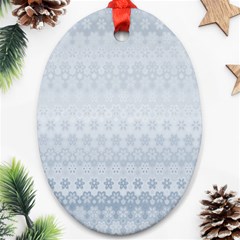 Faded Blue Floral Print Oval Ornament (two Sides) by SpinnyChairDesigns